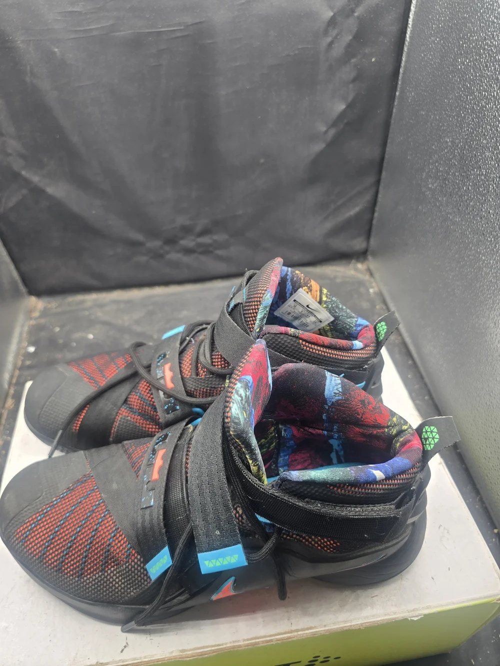 Nike Men's Athletic High-Top Sneakers in Black and Red with Blue Accents